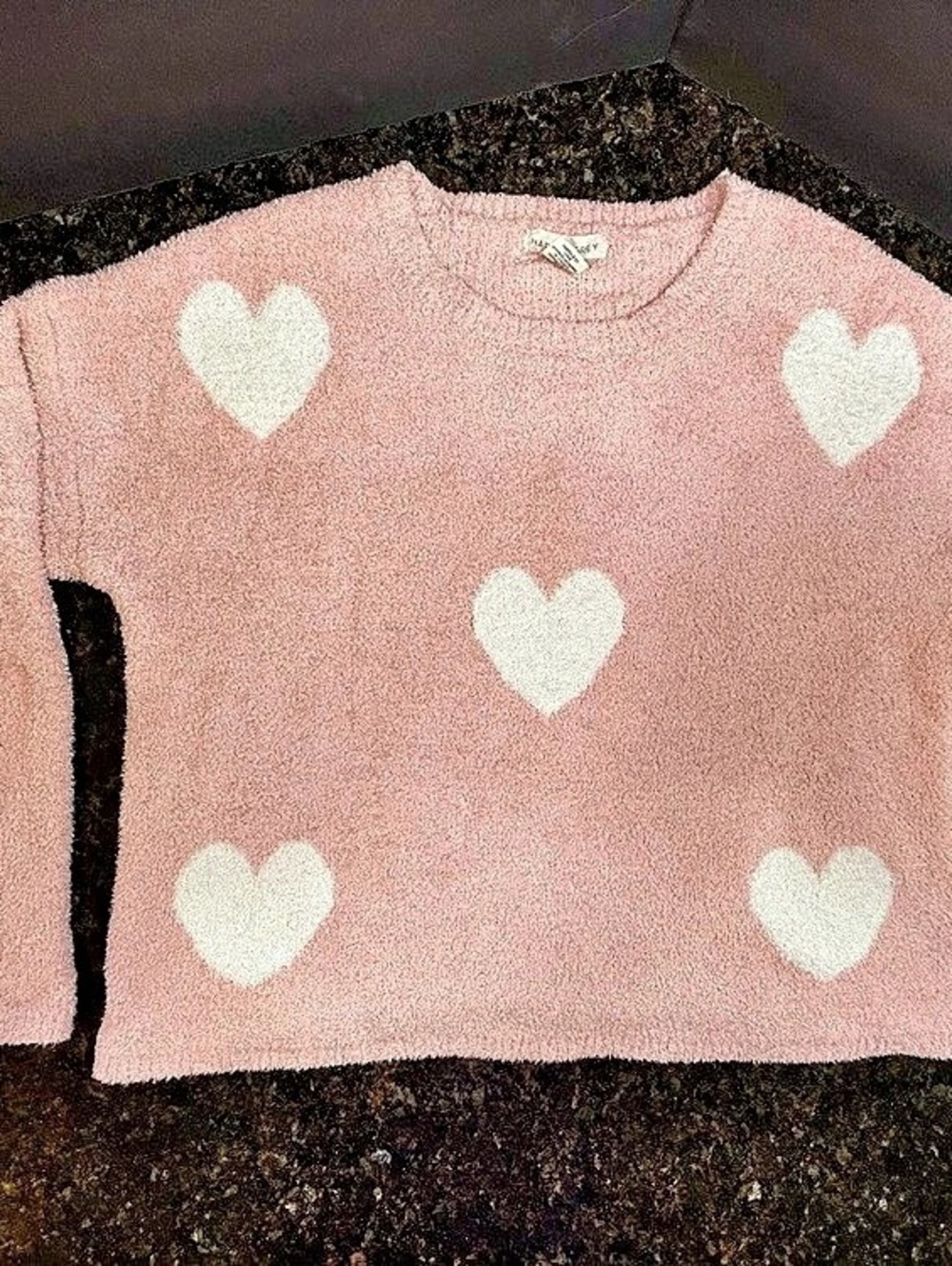 Happily Grey Heart Sweater in Pink & White Size Medium